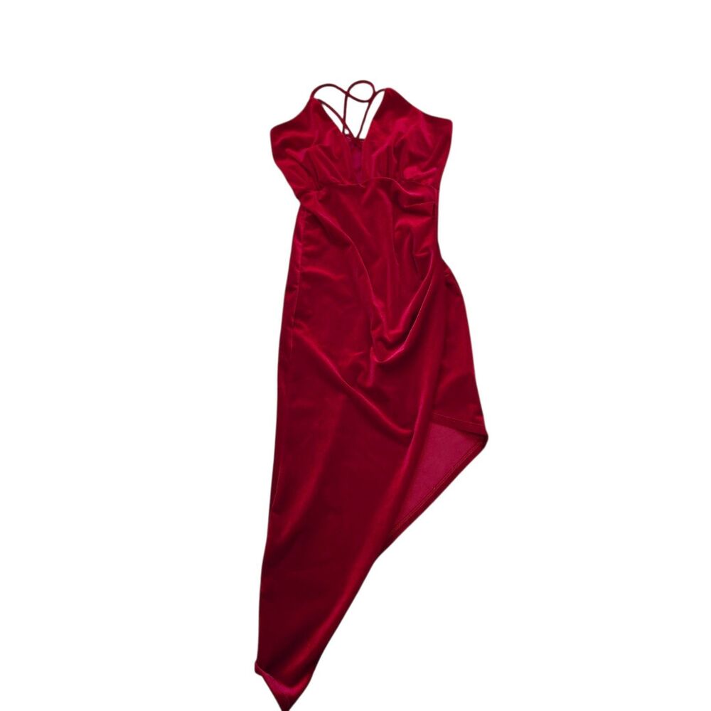 Charlotte Russe Ruby Red Velour Mini Dress Small Sexy Strappy V Neck Y2K